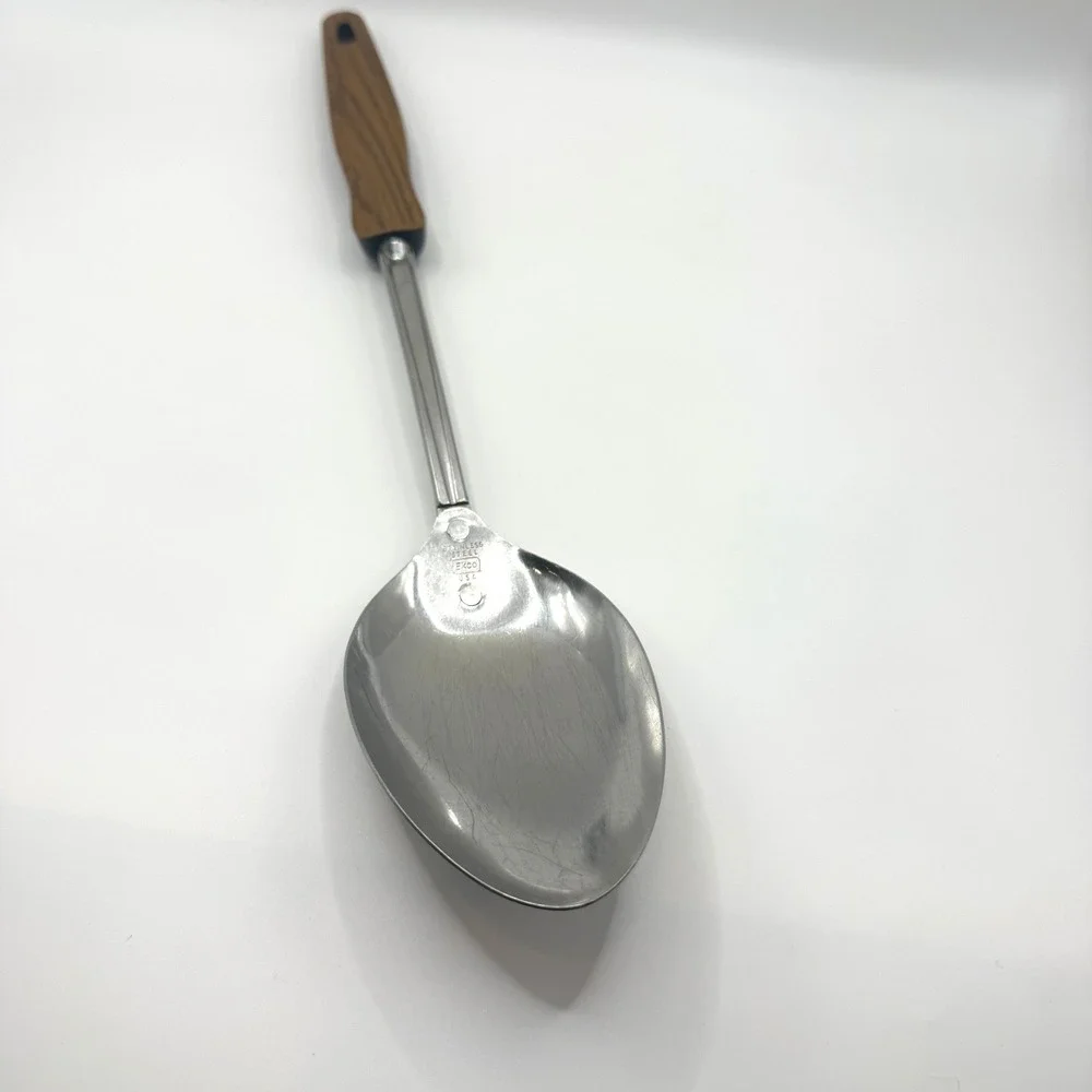 Vintage Ekco Stainless Steel Serving Spoon Faux Wood‎ Grain Handle Made in USA